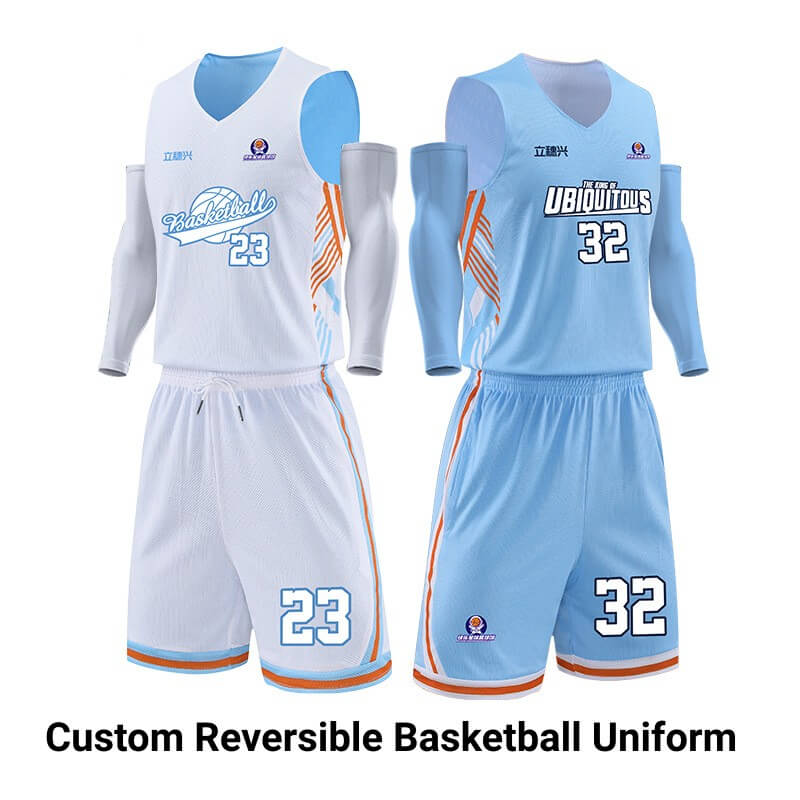 Custom Blue White Reversible Basketball Jerseys & Shorts