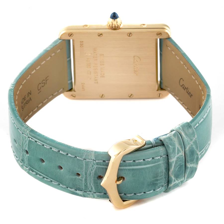 Cartier Tank Louis Yellow Gold Teal Leather Strap Mens Watch W1529756