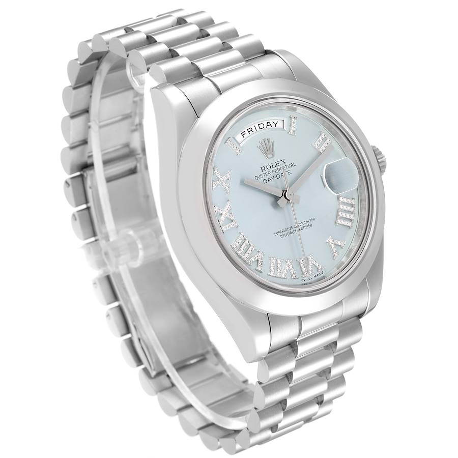 Rolex President Day-Date II Blue Diamond Dial Platinum Mens Watch 218206