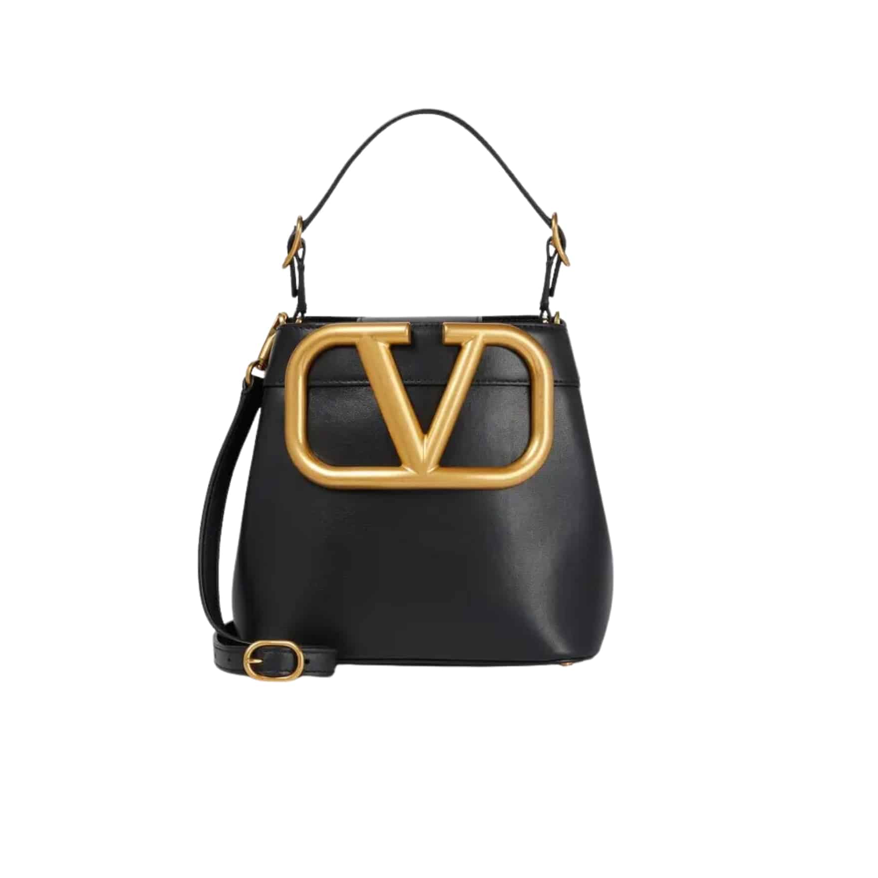 Valentino Garavani Supervee Leather Bucket Bag Black 20Cm