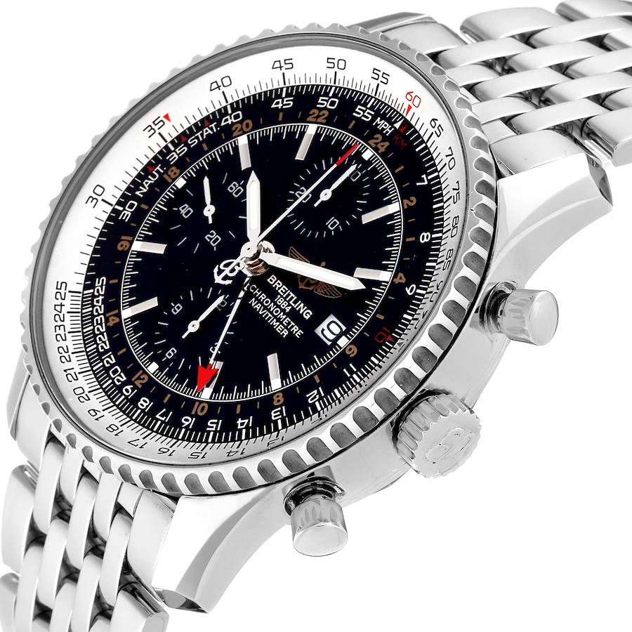Breitling Navitimer World Black Dial Steel Mens Watch A24322