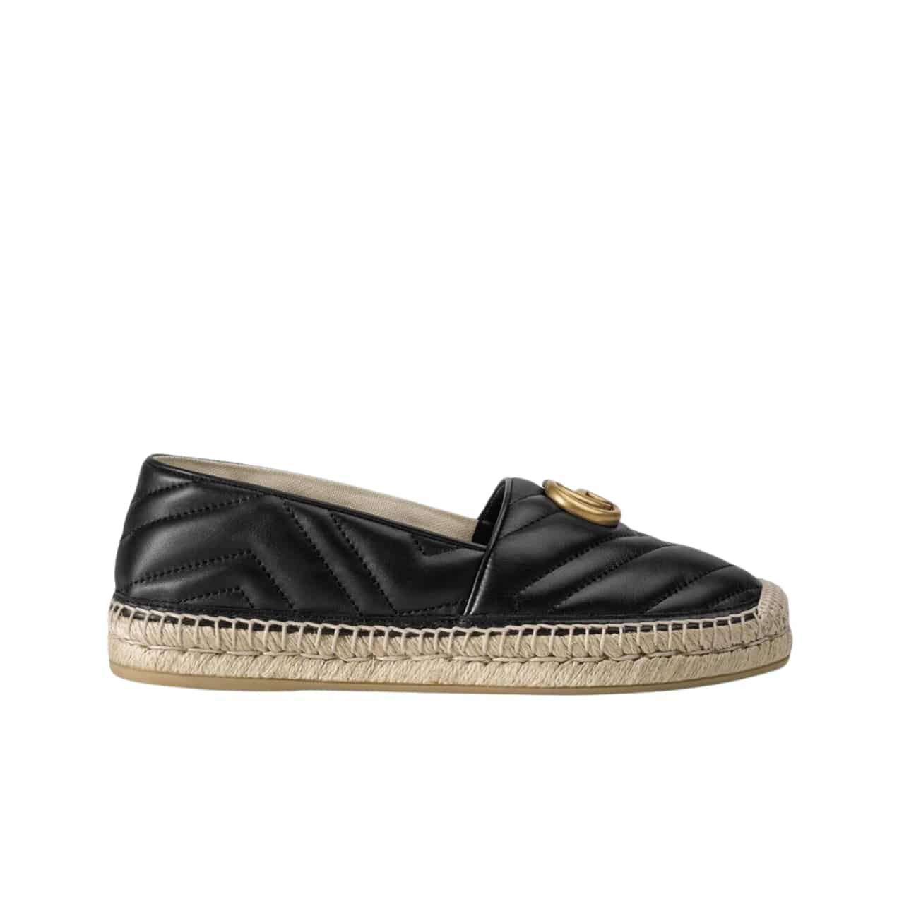 Gucci Espadrille Matelasse Chevron Leather With Double G Black 551890 Bko00 1000