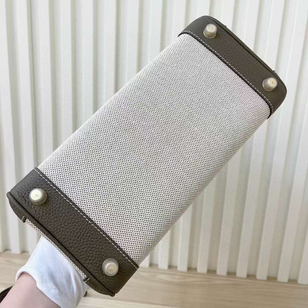 Hermes Birkin 25 Two Tone Toile Canvas Gold Hardware Grey 25Cm