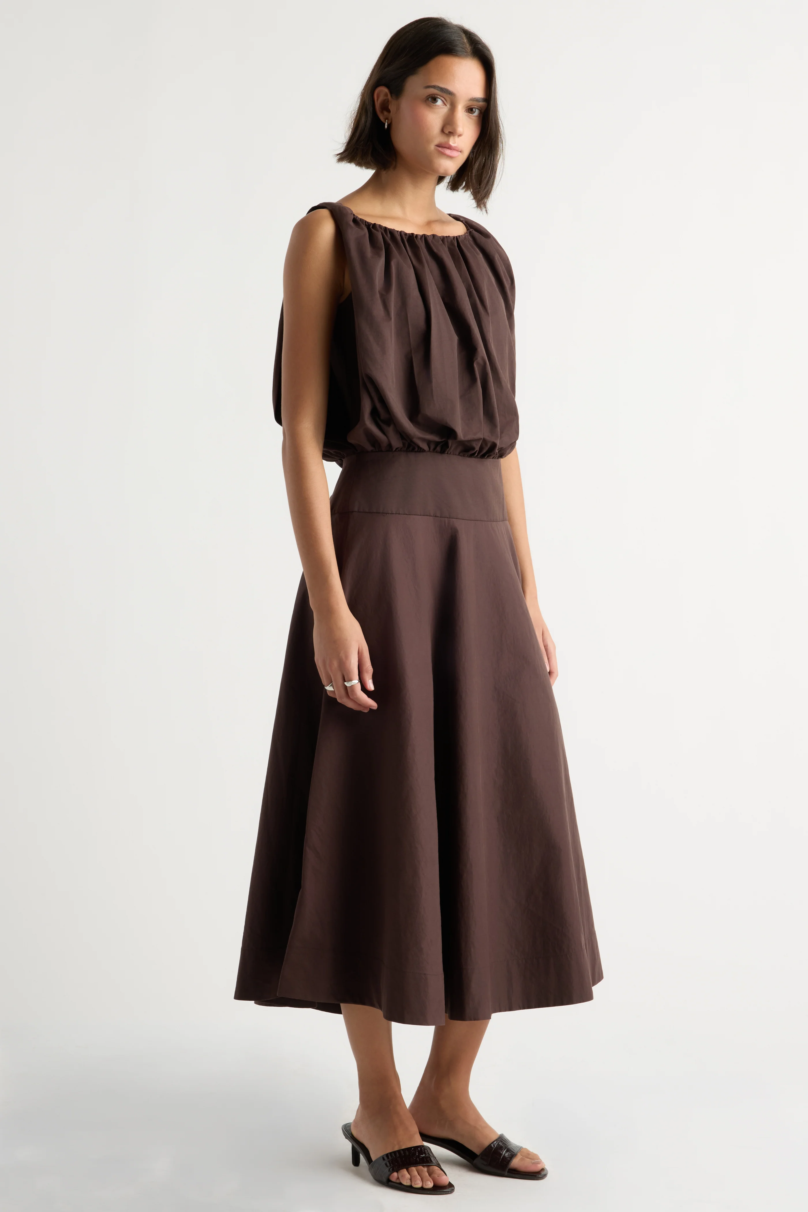 Naina Shirred Blouson Wide-Neck Dress