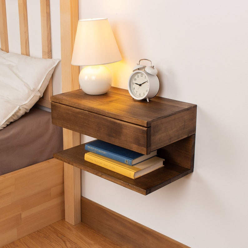 Walnut Floating Nightstand with Drawer