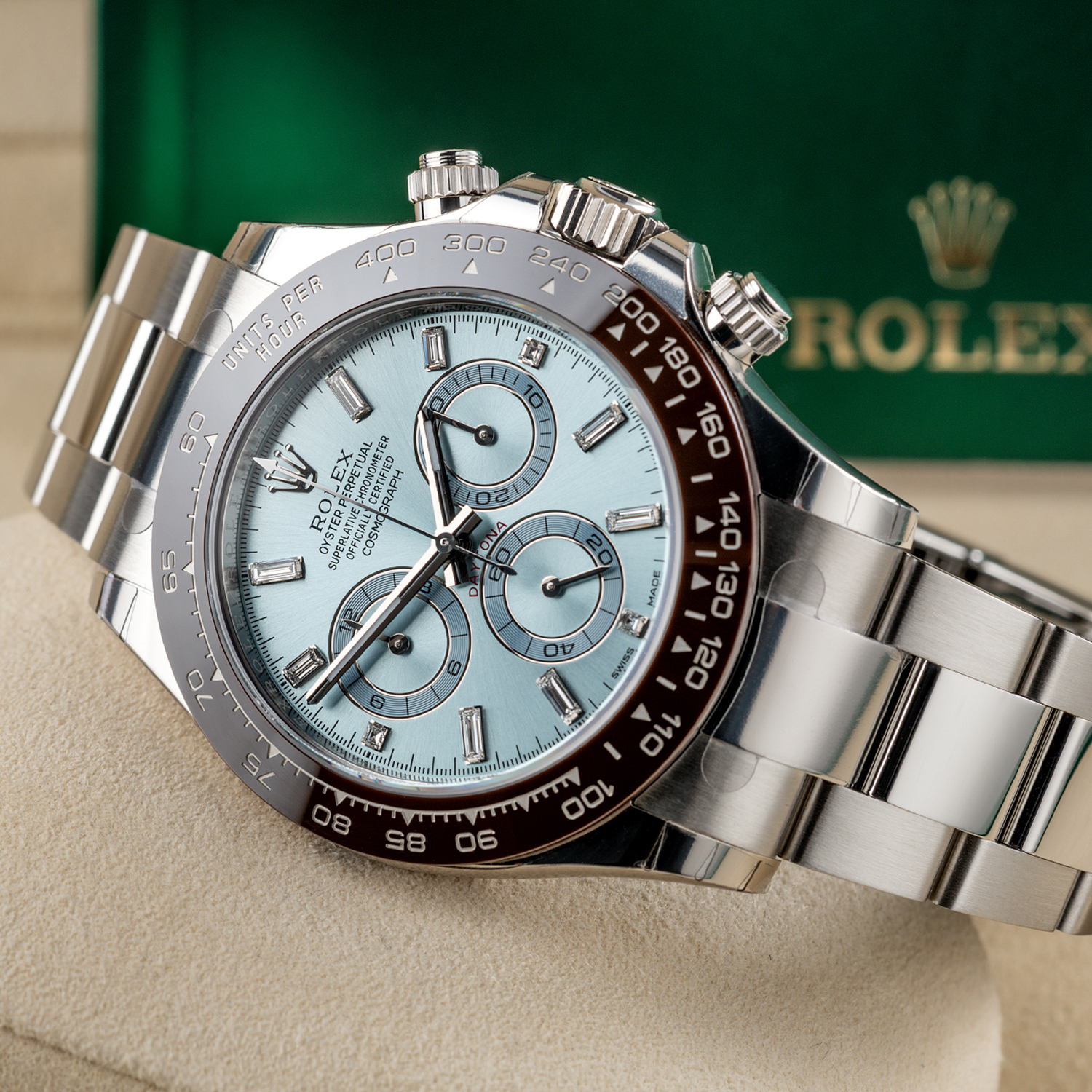Rollie-The Crown Cosmograph Daytona 40mm Platinum Ice-Blue Dial m116506-0002 Unworn