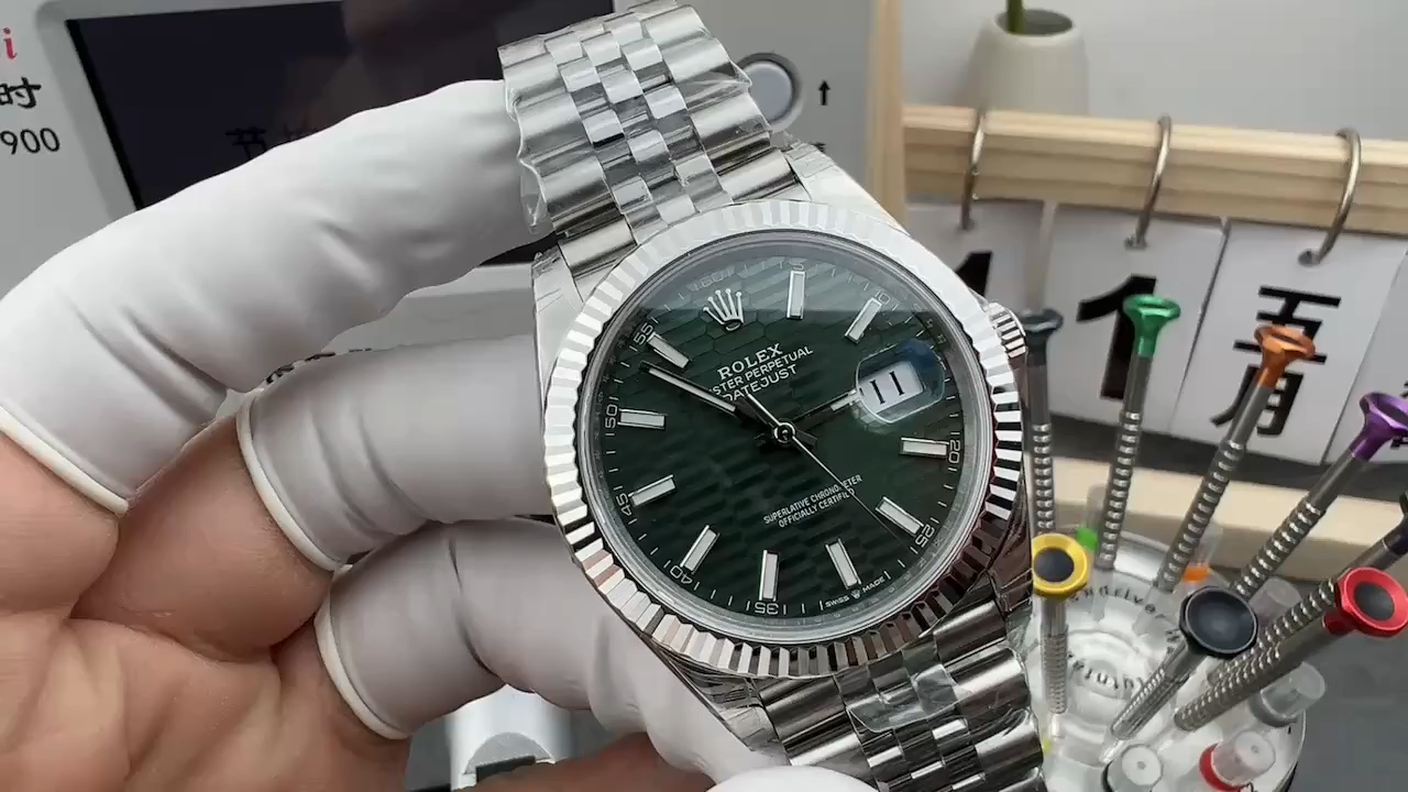 Rolex Datejust 41mm Stainless Steel 126334 0030 Mint Green Dial Fluted Jubilee