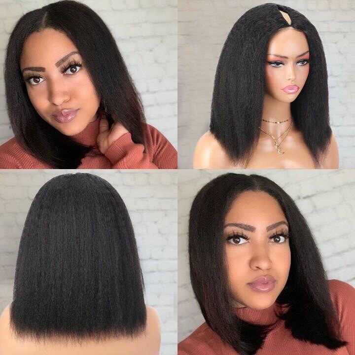 Megalook Glueless Yaki Straight Wigs Upgrade V Part Wigs No Leave Out Clip & Go