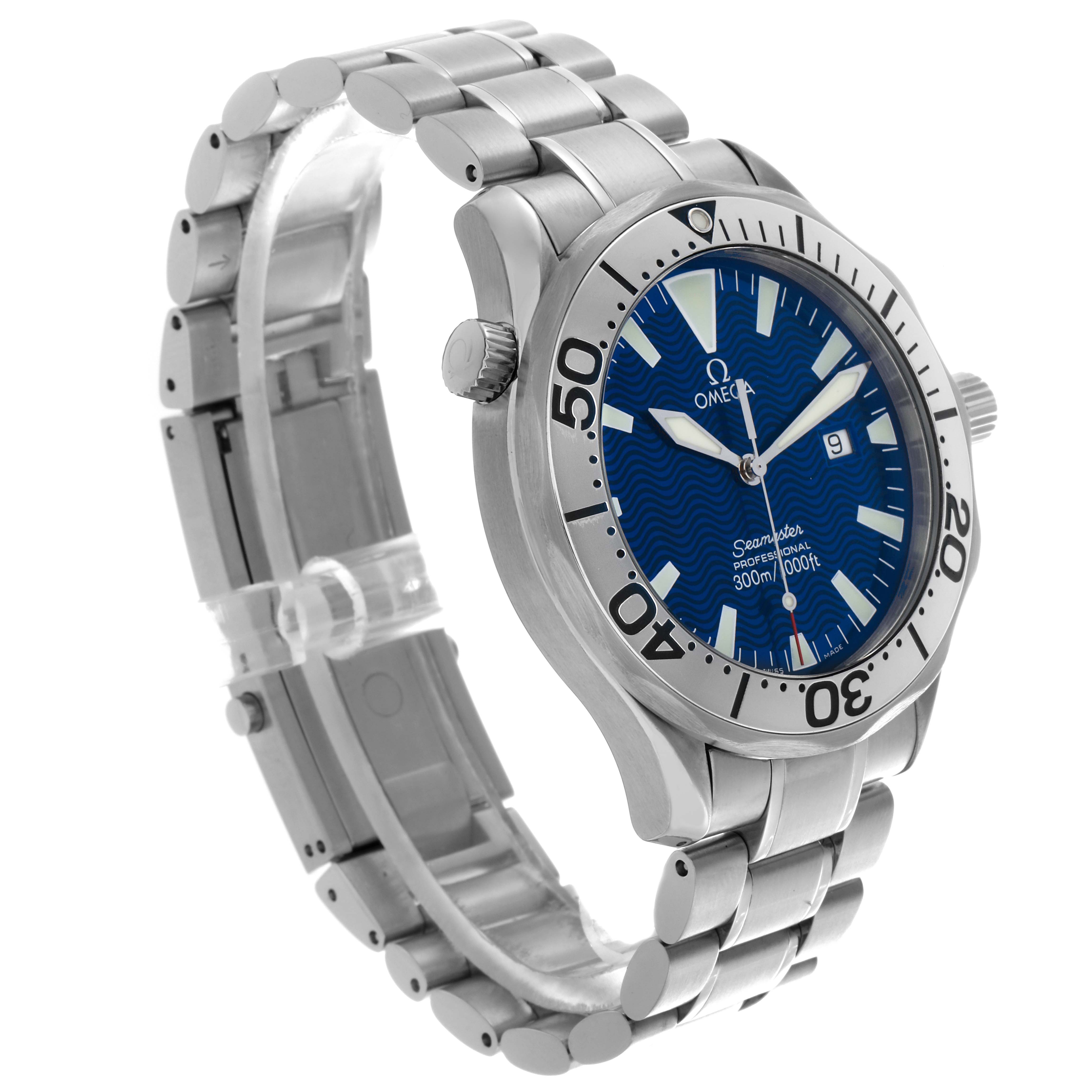 Omega Seamaster Electric Blue Wave Dial Steel Mens Watch 41.0 MM 2265.80.00 Card