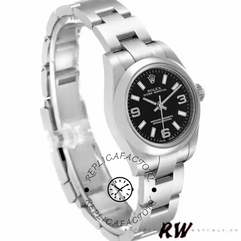 Rolex Oyster Perpetual 176200 Black Dial Stainless Steel 26MM Lady Replica Watch