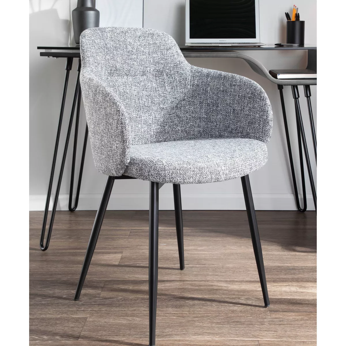 Modern Fabric Dining Chair Set with Black Metal Legs