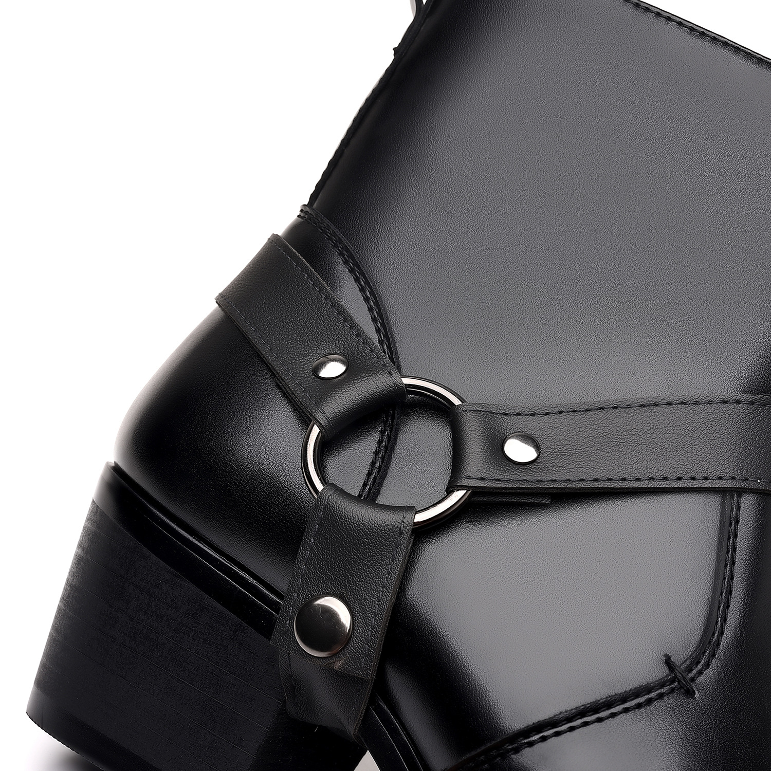 Men's Casual Studded Side Zipper Chunky Heel PU Leather Boots