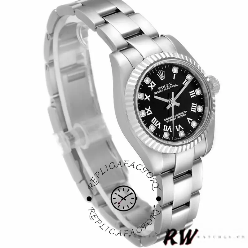 Rolex Oyster Perpetual 176234 Black Roman and Diamond Dial 26MM Lady Replica Watch