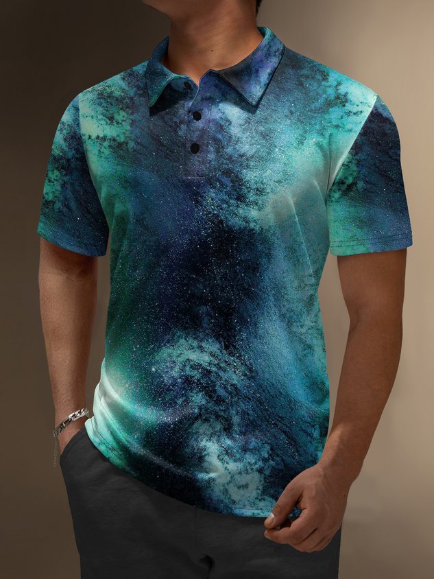 Moisture Wicking Gradient Color Abstract Stripes Short Sleeve Golf Polo