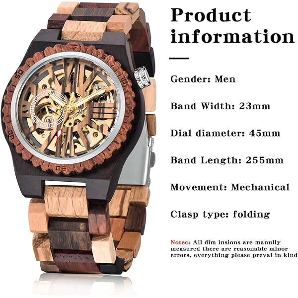 No Battery Fashion Mechanical Wooden Watch for Men, Mechanical Movement Wooden Strap Men's Watch for Father's Day, Birthday M808