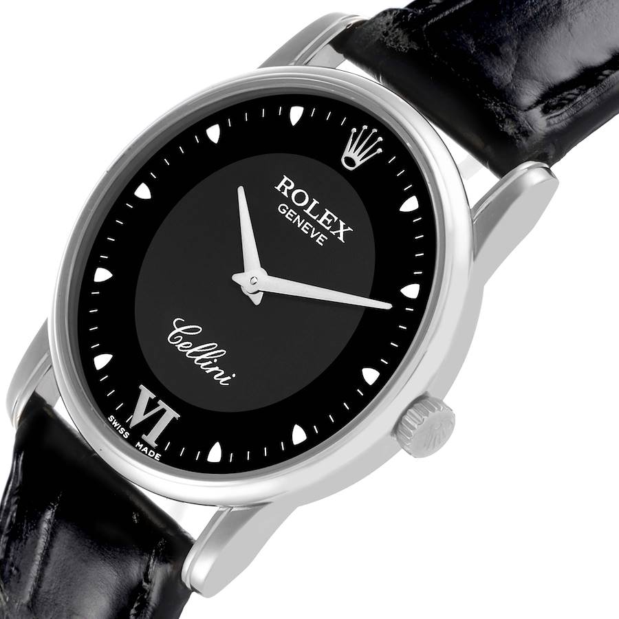 Rolex Cellini Classic Black Dial 18K White Gold Mens Watch 5116
