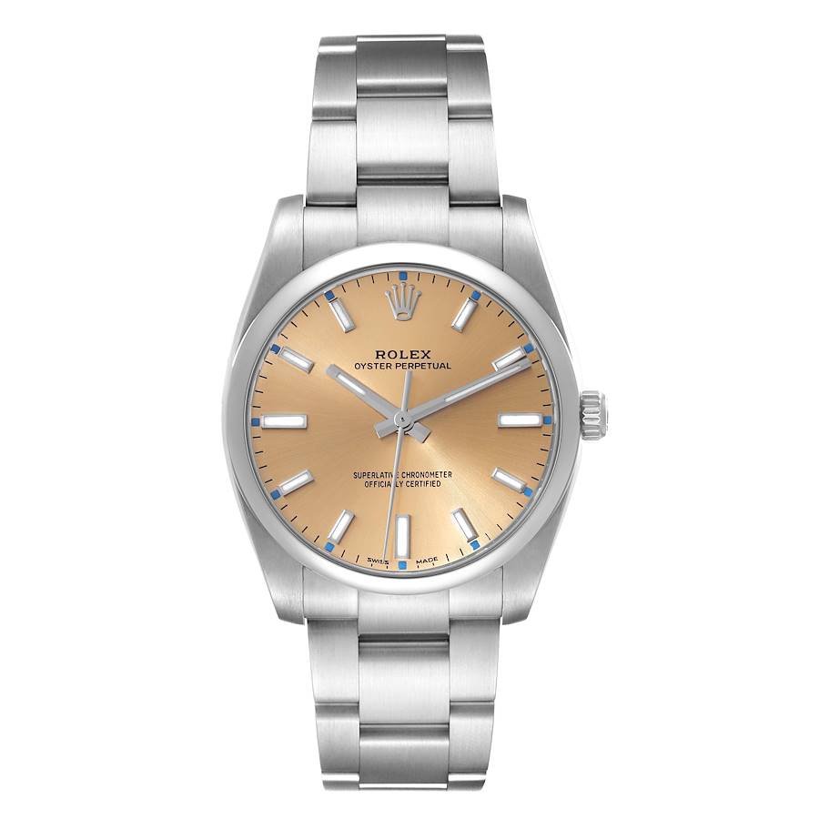 Rolex Oyster Perpetual 34mm White Grape Dial Steel Mens Watch 114200