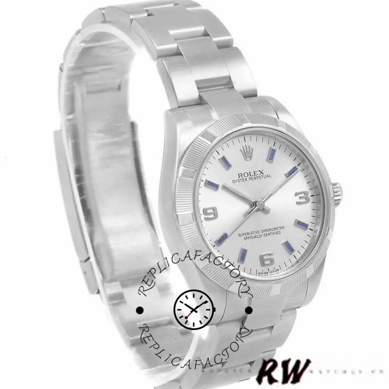 Rolex Oyster Perpetual 177210 Silver Dial Blue Hour Markers 31mm Lady Replica Watch