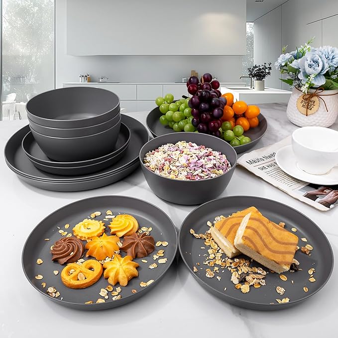 EI 12pcs Wheat Straw Dinnerware Set