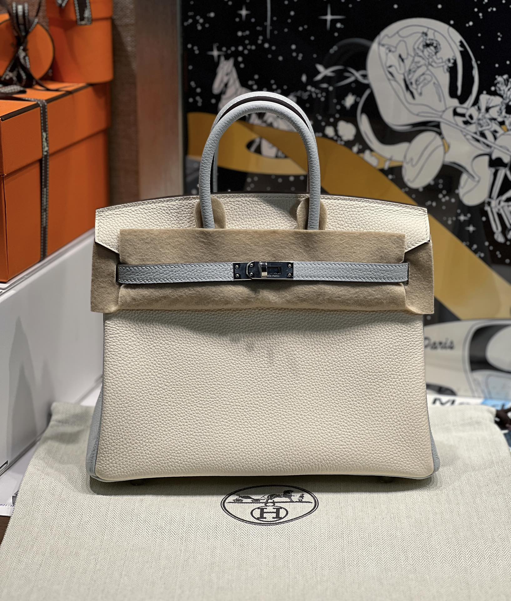 Replica Hermès Birkin Haze Blue Cream White