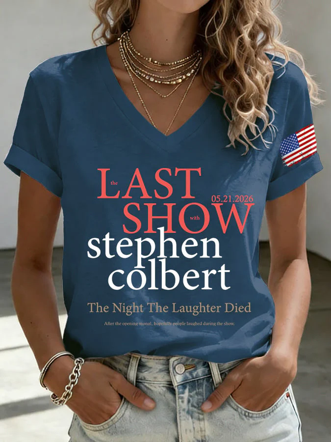 V-Neck Retro Last Show 05.21.2026 The Night The Laughter Died After The Opening Monol, Hopefully People Laughed During The Show Print T-Shirt