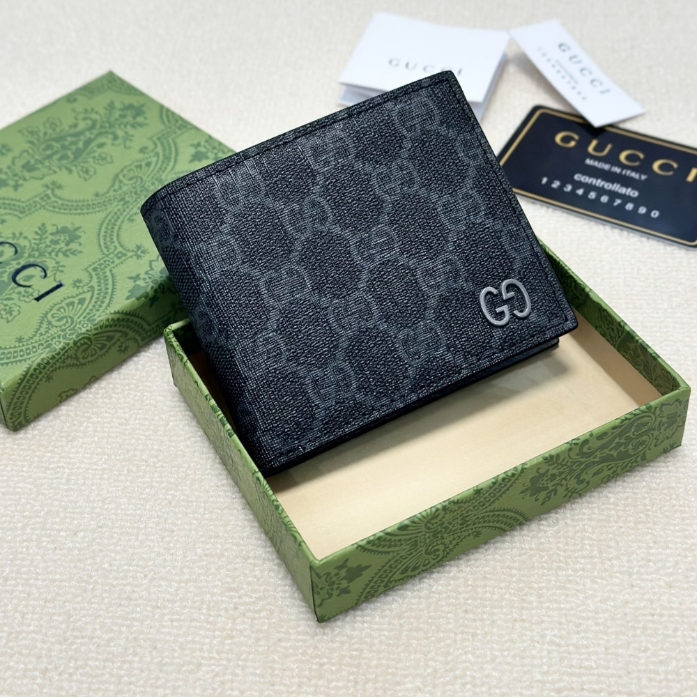 Gucci Interior Bi Fold Wallet Black And Grey 11cm