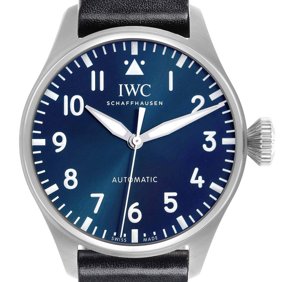 IWC Big Pilots 43mm Steel Blue Dial Brown Strap Mens Watch IW329303
