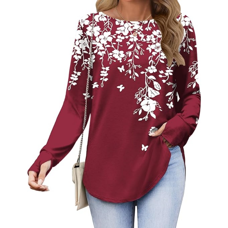 Women's Long Sleeve Crew Neck Tunic Tops