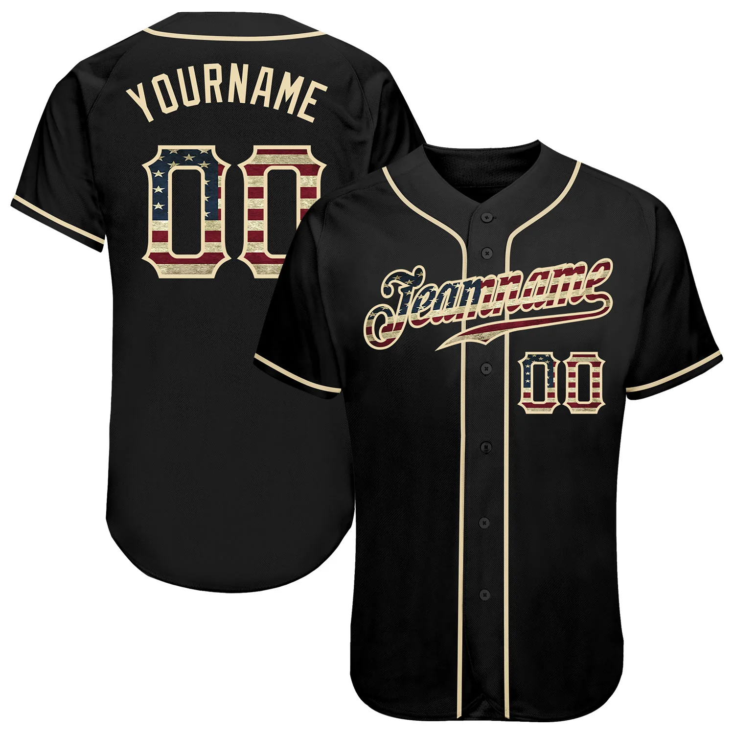 Custom Black Vintage Usa Flag-Cream Authentic Baseball Jersey