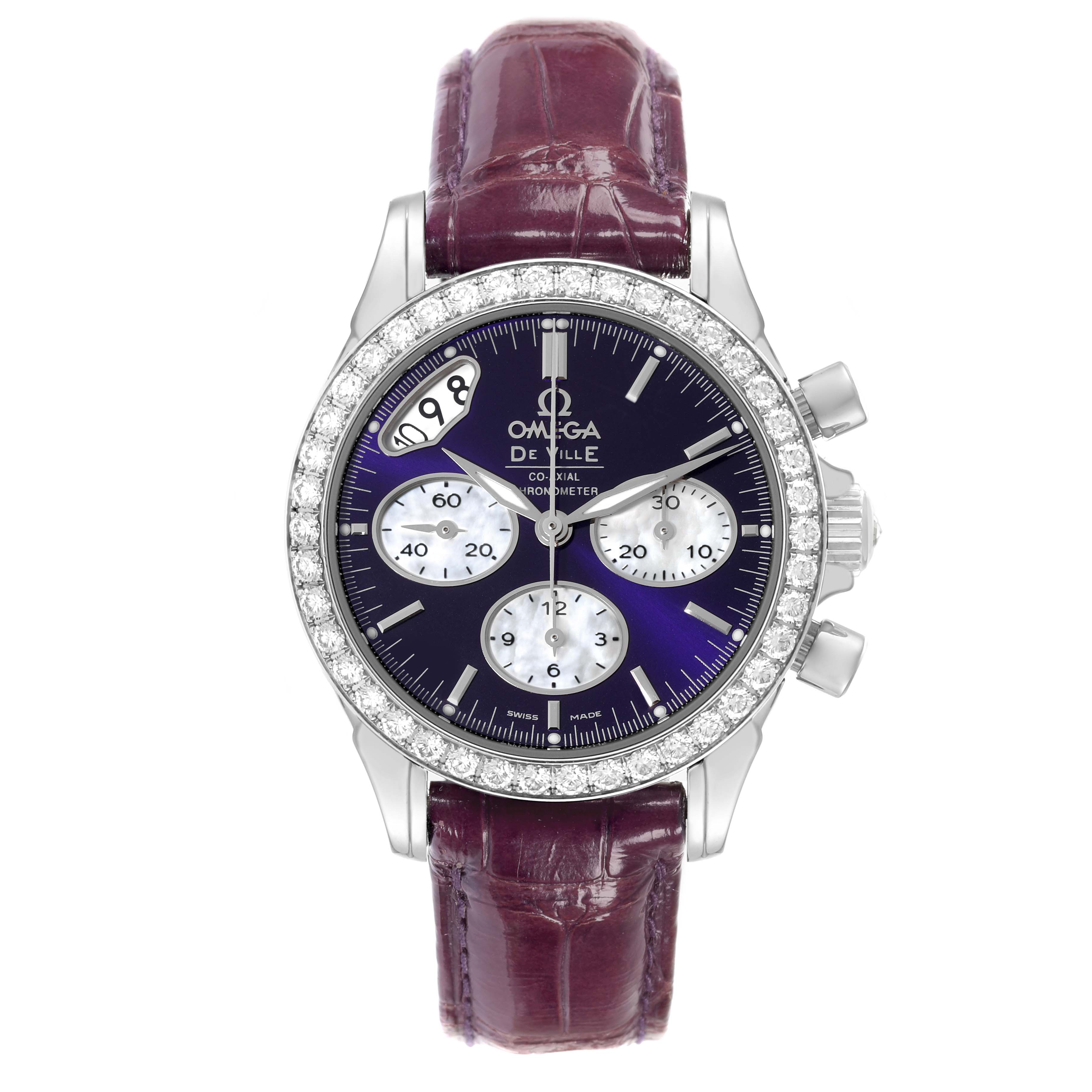 Omega DeVille Steel Purple Dial Diamond Bezel Ladies Watch 35.0 MM 422.18.35.50.10.001