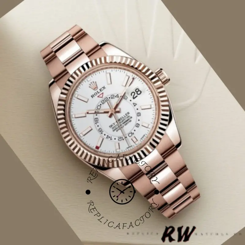 Rolex Sky-Dweller 326935 Rose Gold White Dial 42mm Mens Replica Watch