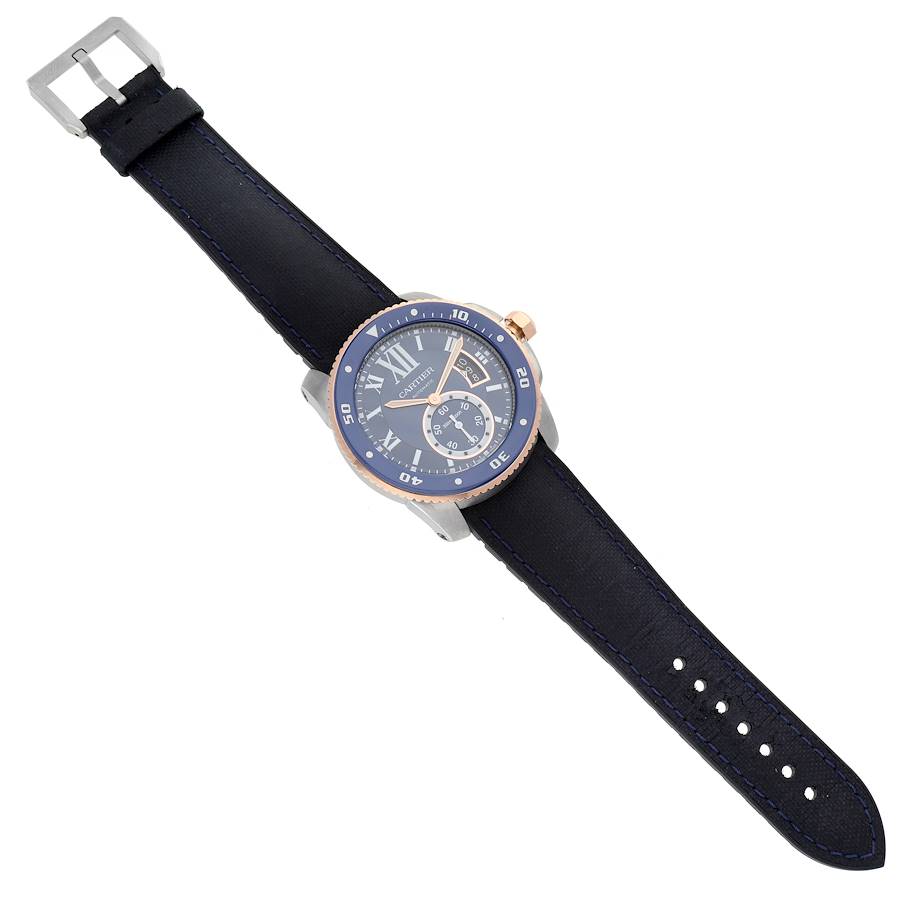 Cartier Calibre Diver Steel Rose Gold Blue Dial Mens Watch W2CA0008 Card