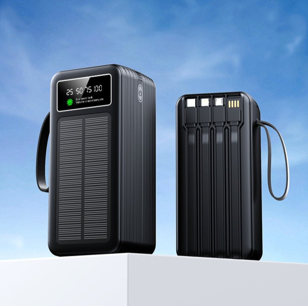 Solar Power Bank with Built-in Multi Charging Cables Portable Charger