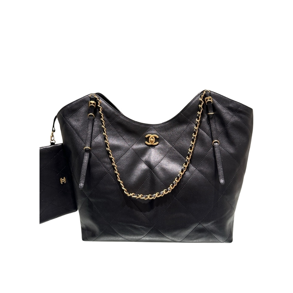 Chanel Medium Shopping Bag And Gold Tone Metal Black 35Cm As5463 B20565 94305