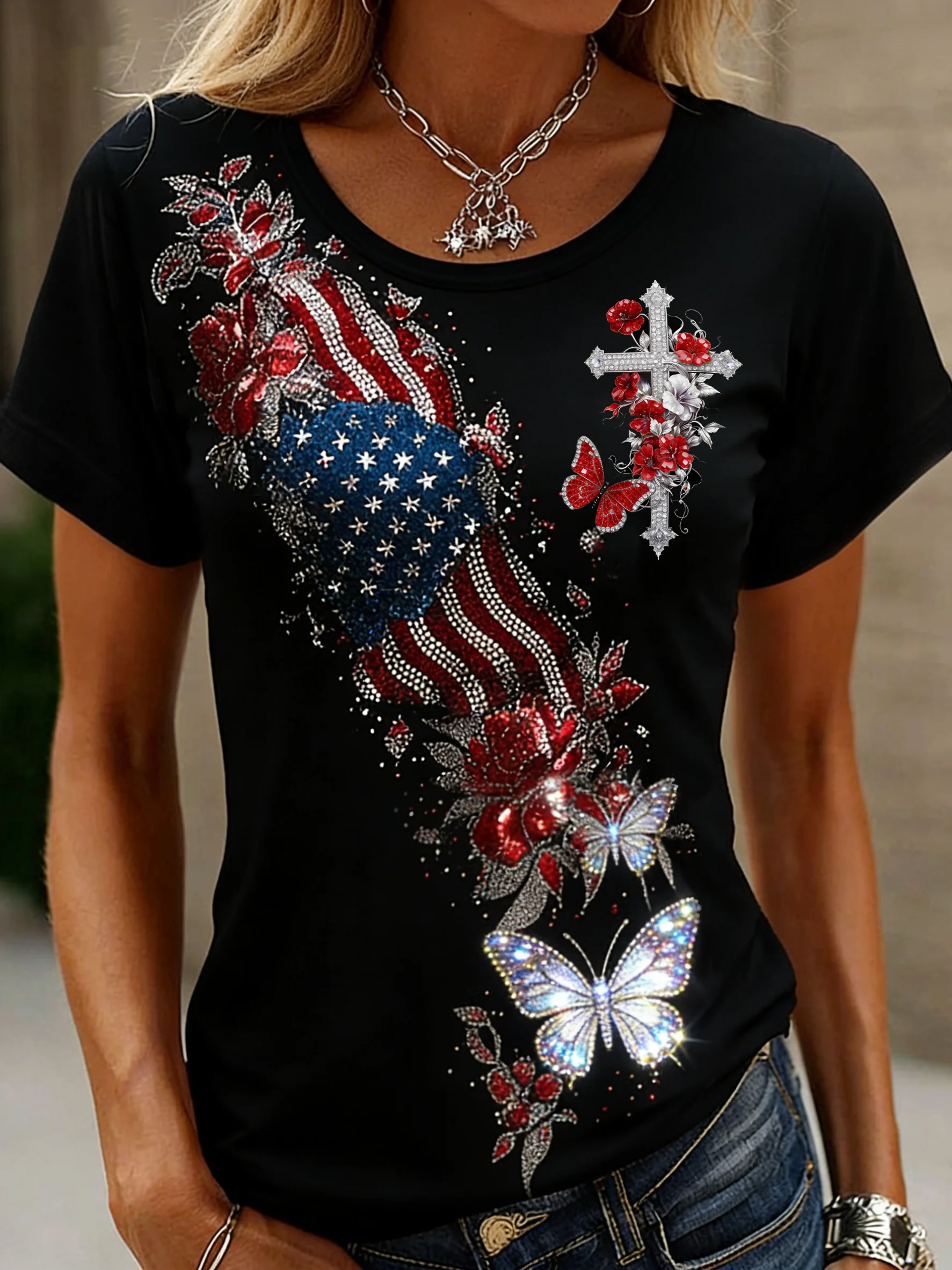 Women's 250th Anniversary Of The United States Printed Crew Neck Top