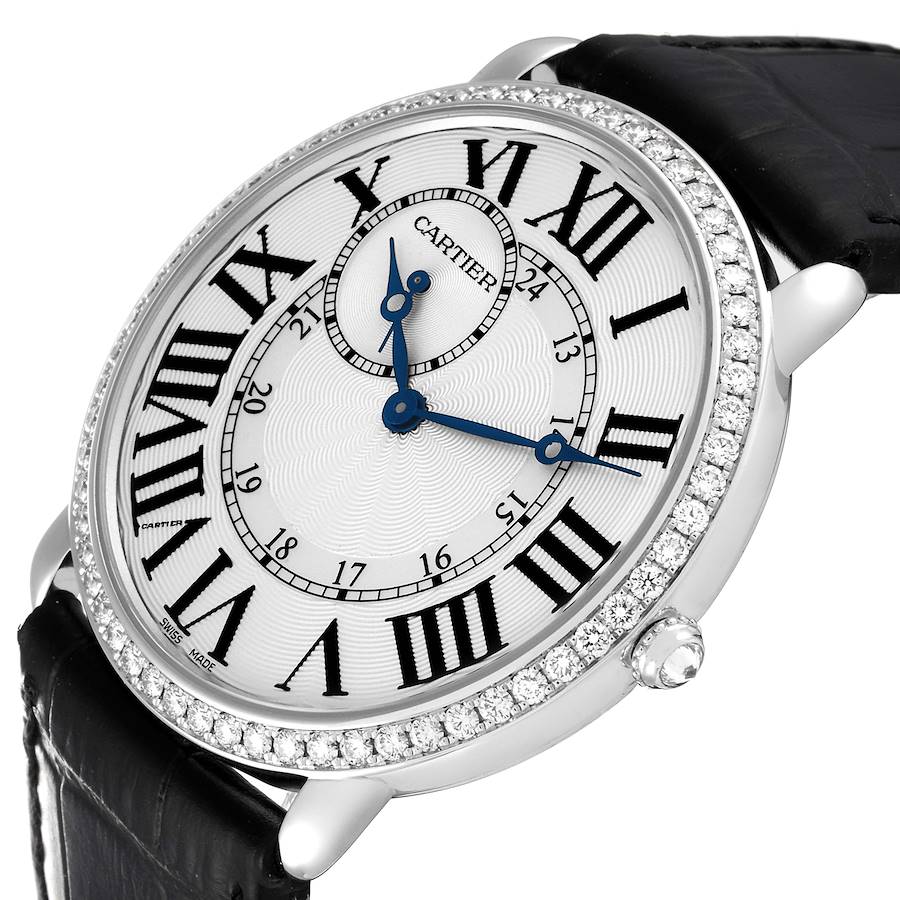 Cartier Ronde Louis White Gold Diamond Bezel Mens Watch WR007002
