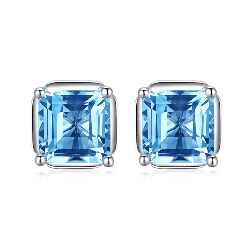 GemVibra Square Sugar Stud Earrings, S925 Silver with Natural Multi-Gem Variants