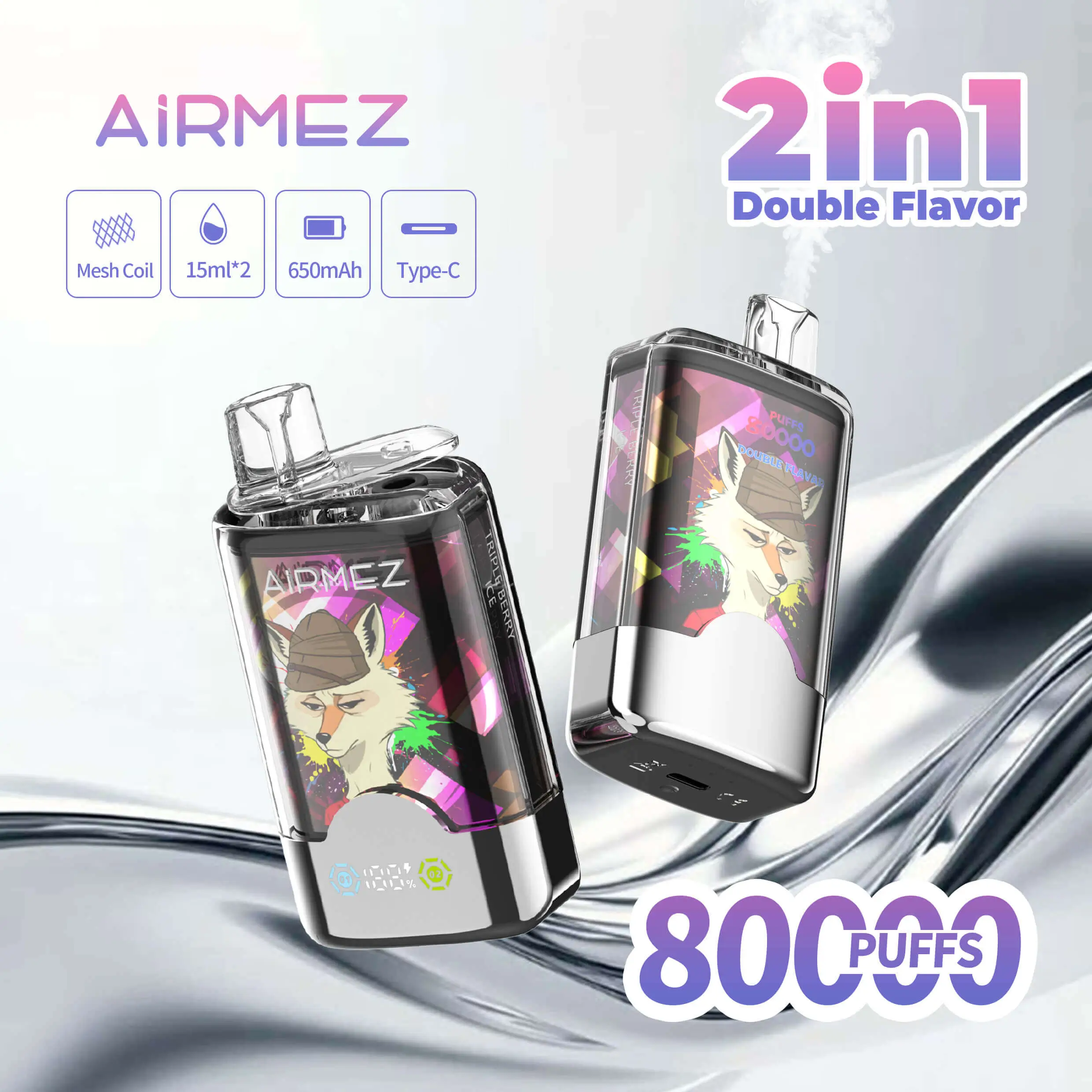 Airmez Fox 2 In 1 80K Puffs – Podwójny Smak, Maksymalna Moc 🍓🔥