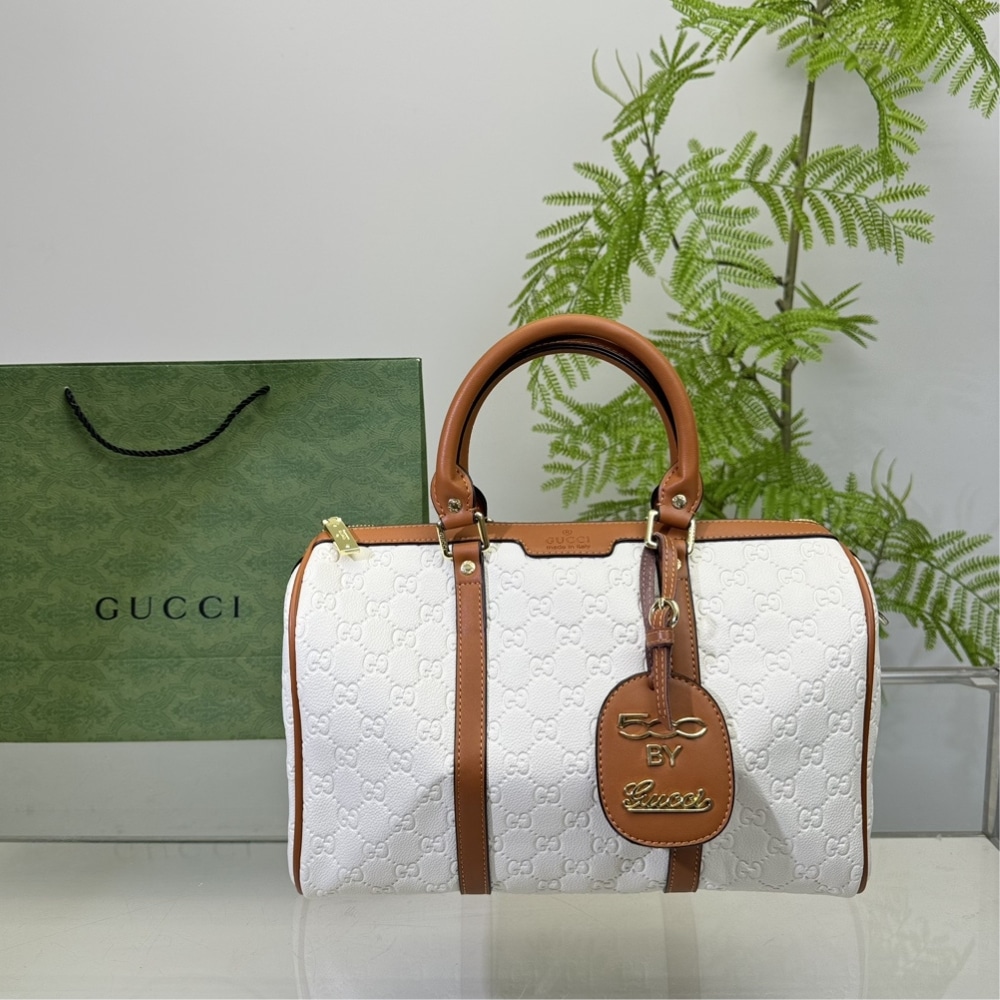 Gucci Tote Bag Canvas Leather Crossbody Handbag White 33cm