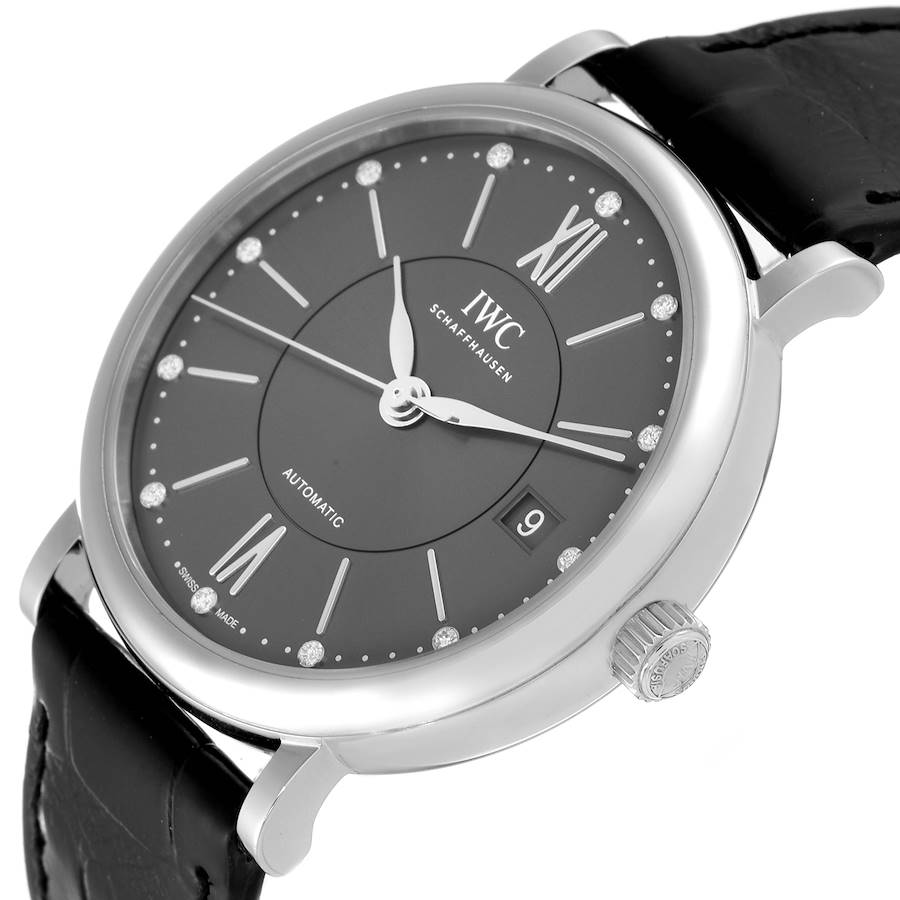 IWC Portofino Automatic 37 Grey Diamond Dial Steel Mens Watch IW458102