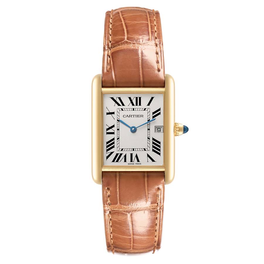 Cartier Tank Louis Yellow Gold Leather Strap Mens Watch W1529756