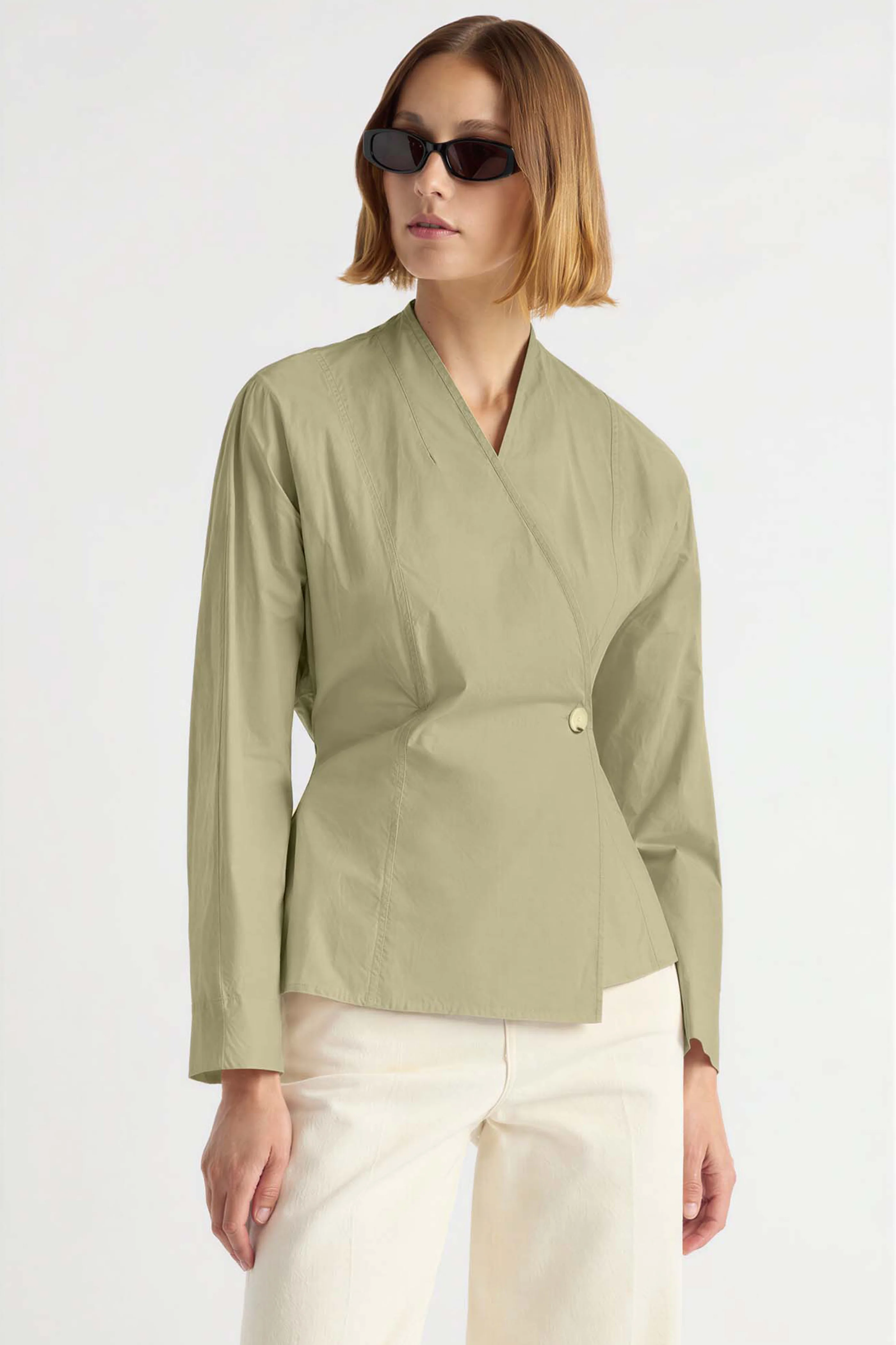 Zainab Sculpted Cotton Poplin Wrap Blouse