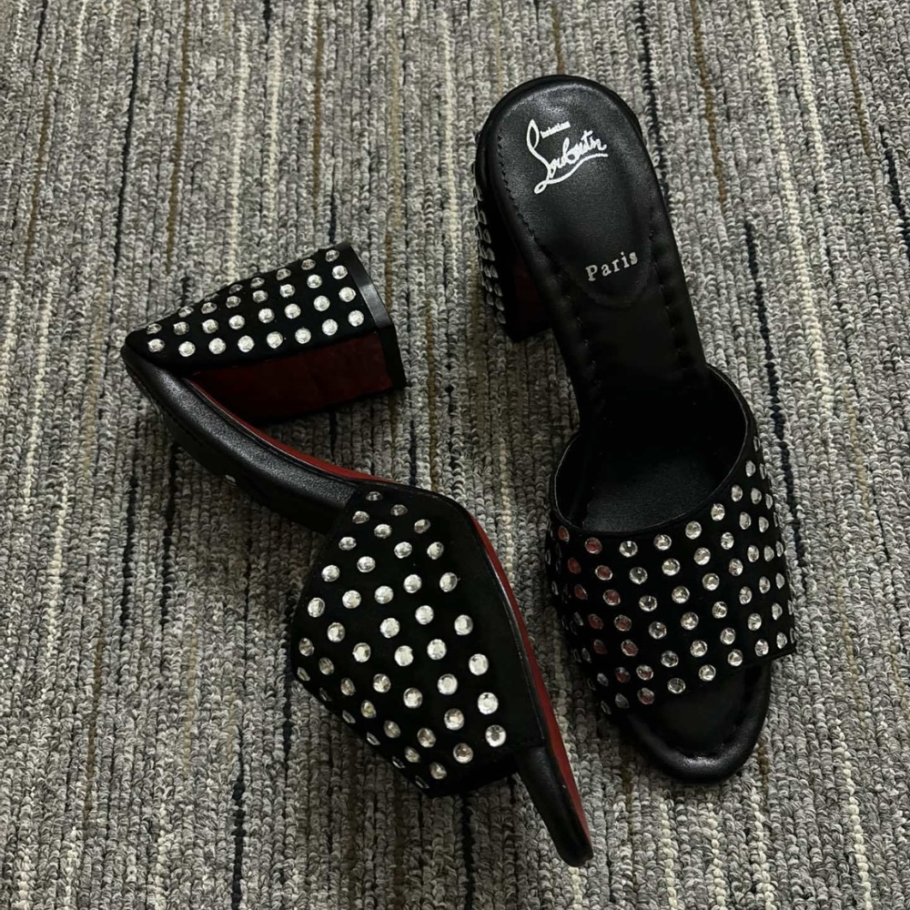 Christian Louboutin Jane 85 Black Strass Mules 1240729T023