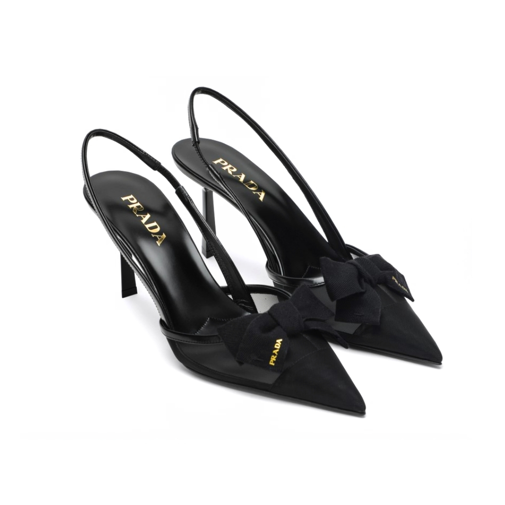 Prada Mesh Fabric Slingback Pumps In Black