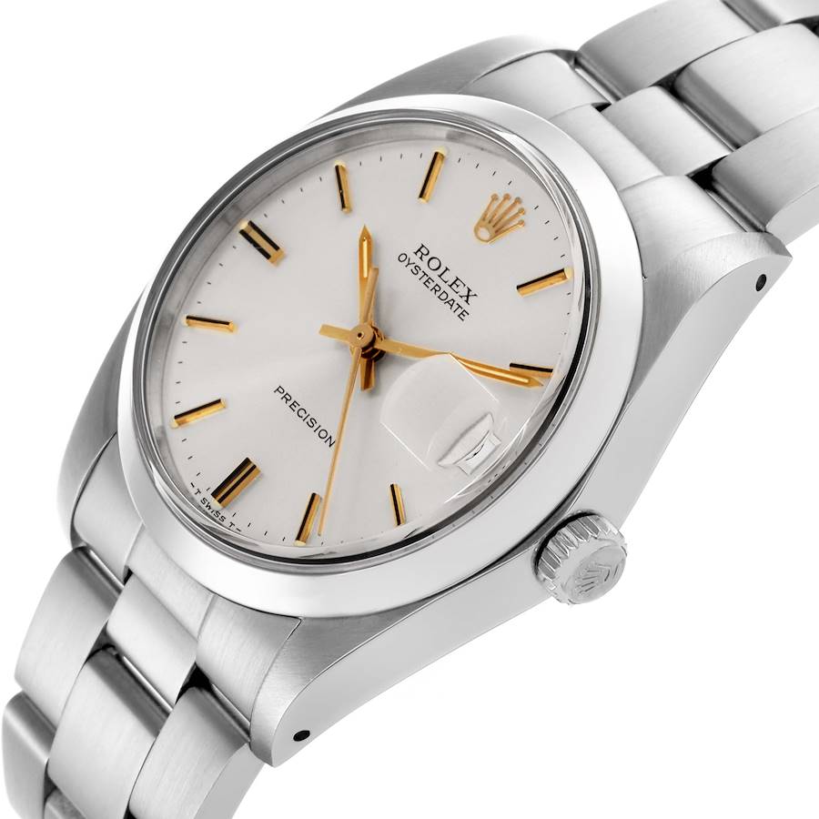 Rolex OysterDate Precision Silver Dial Vintage Steel Mens Watch 6694
