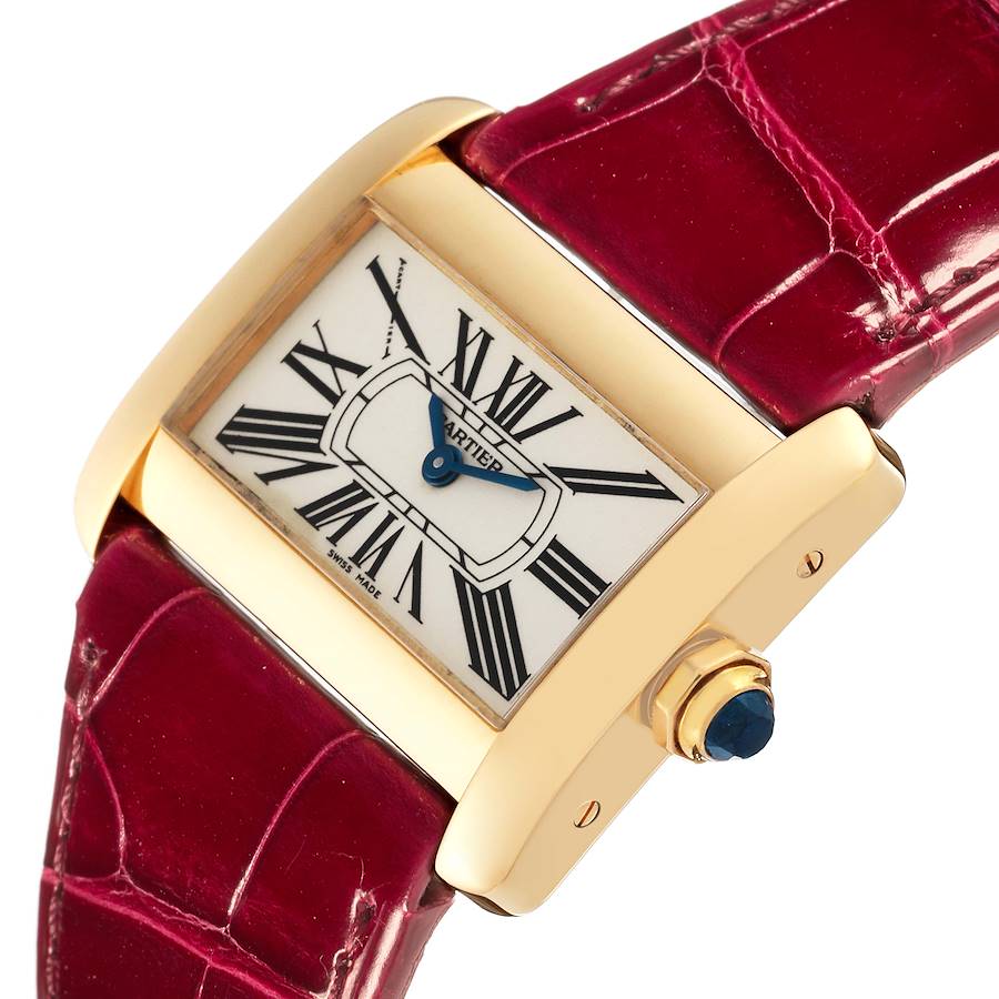 Cartier Tank Divan Mini Yellow Gold Red Strap Ladies Watch W6300356