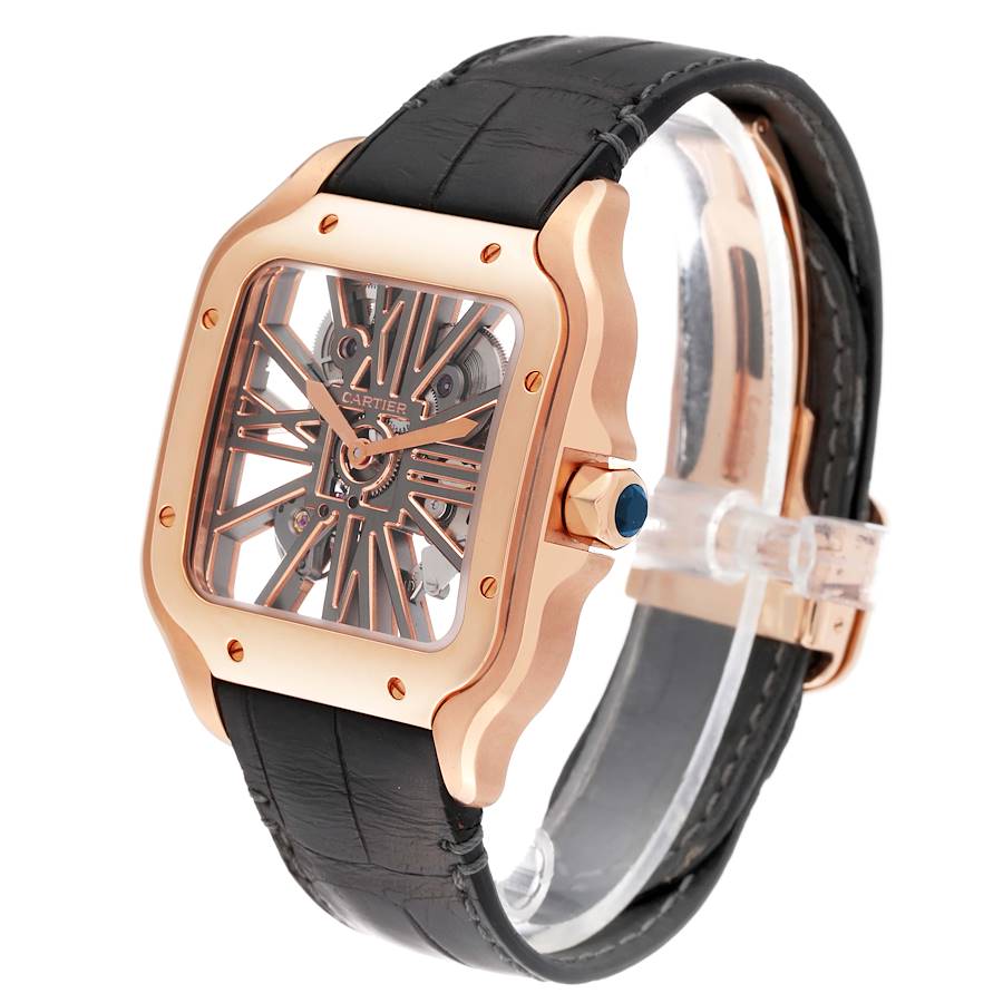 Cartier Santos 18k Rose Gold Skeleton Dial Mens Watch WHSA0010