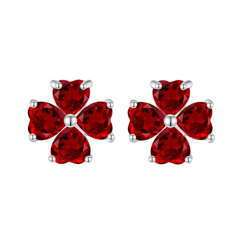 GemVibra Clover Stud Earrings, S925 Silver with Multi-Crystal Variants