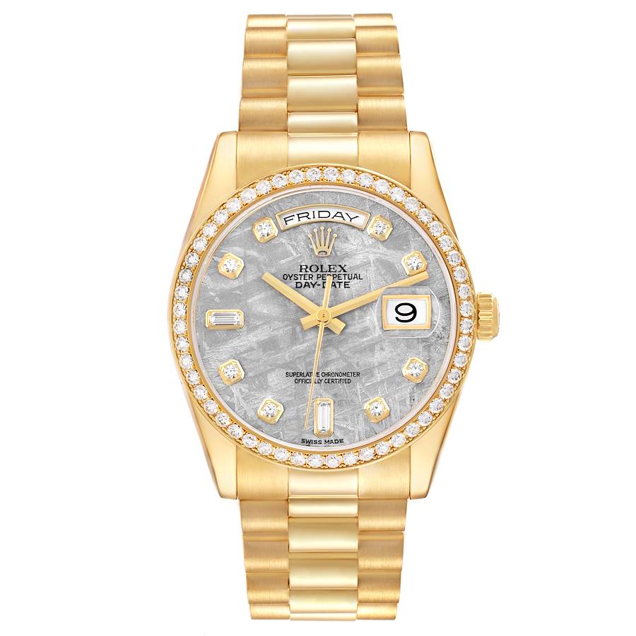 Rolex President Day Date Yellow Gold Diamond Mens Watch 118348