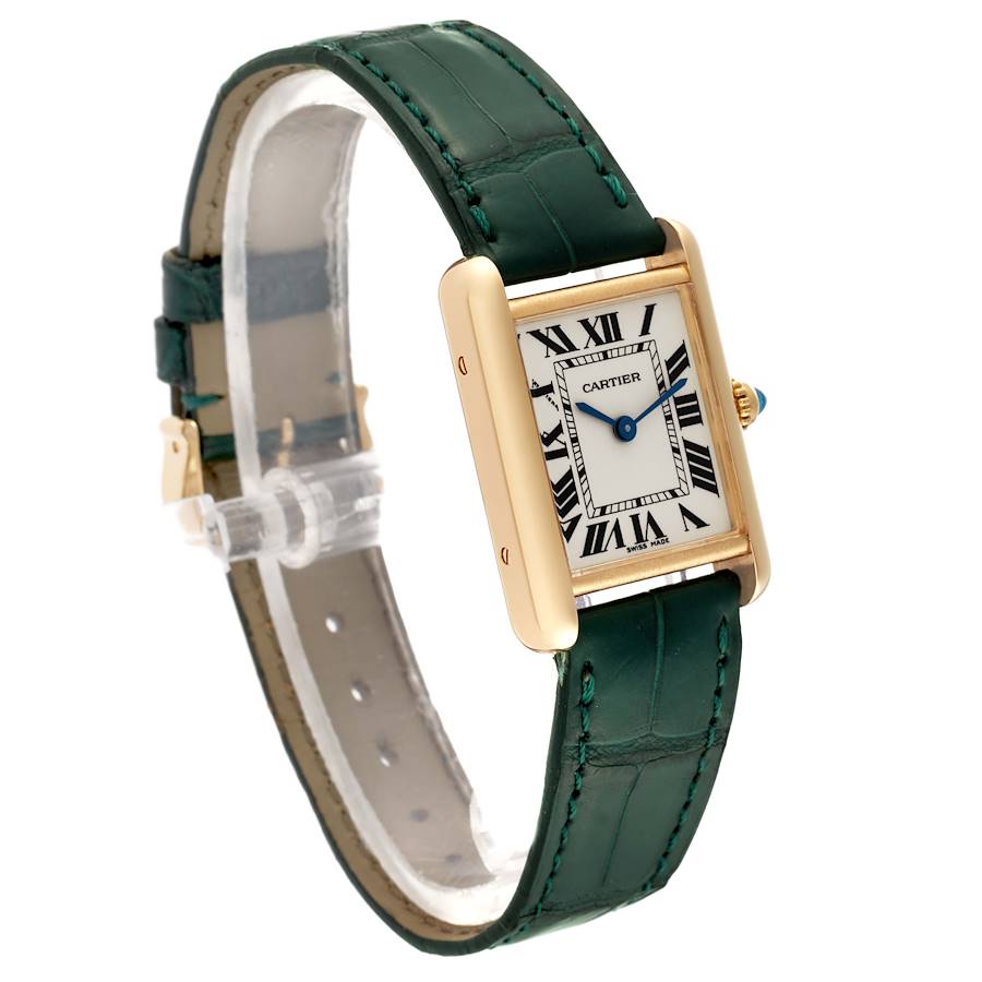 Cartier Tank Louis Small Yellow Gold Green Strap Ladies Watch W1529856 Card